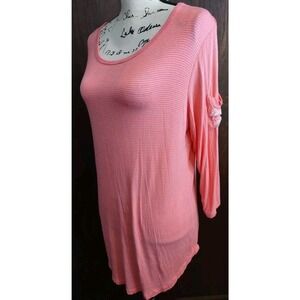 Lake Girl Pink Striped tunic Scoop neck Womens Medium Stretch Nautical Summer